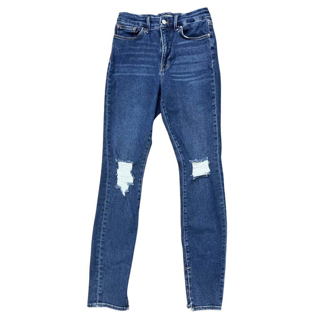 Good American Jeans Sizr 28 Good Waist High Rise Straight Distressed Split Hem